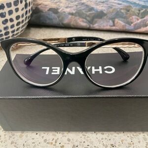 CHANEL Black and Gold Cat-Eye Glasses